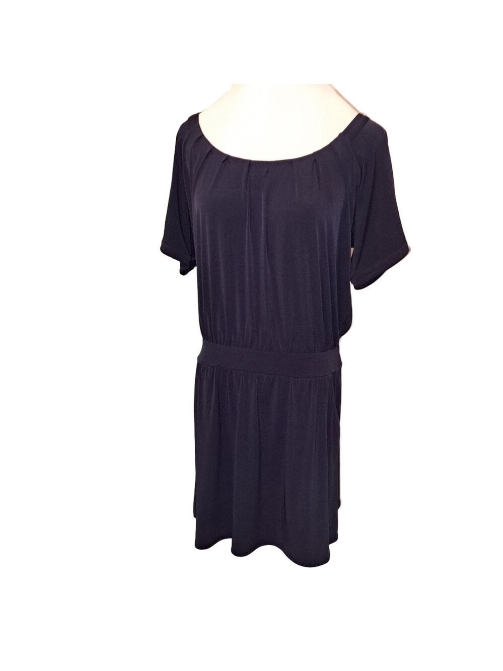 Loft Short Sleeve Pocket Dress.  Dark Blue. Dropped Waist. Size Medium.
